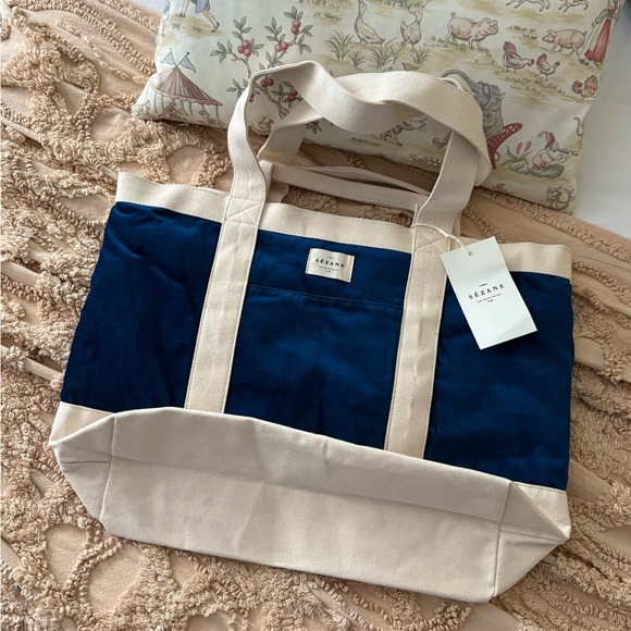 Sézane navy/cream velours week-end zip caba bag -NWT - Picture 1 of 4